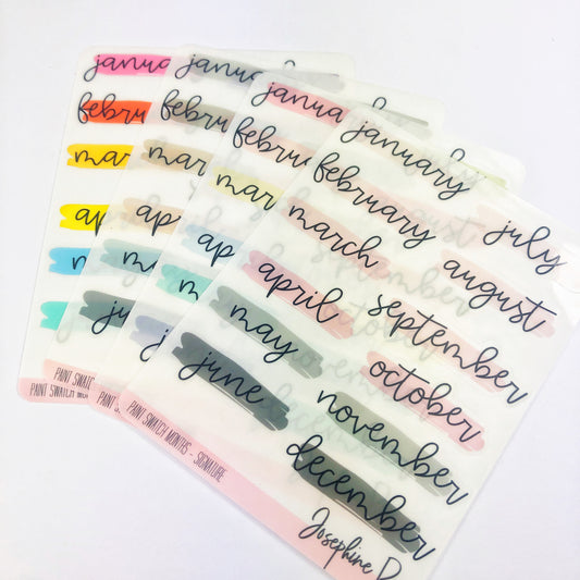 Paint Swatch Monthly Headers | Transparent